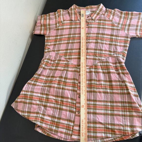 Arula Plaid Flannel Button Down Shirt Dress Plus Size X Pink Brown Country - Picture 9 of 11